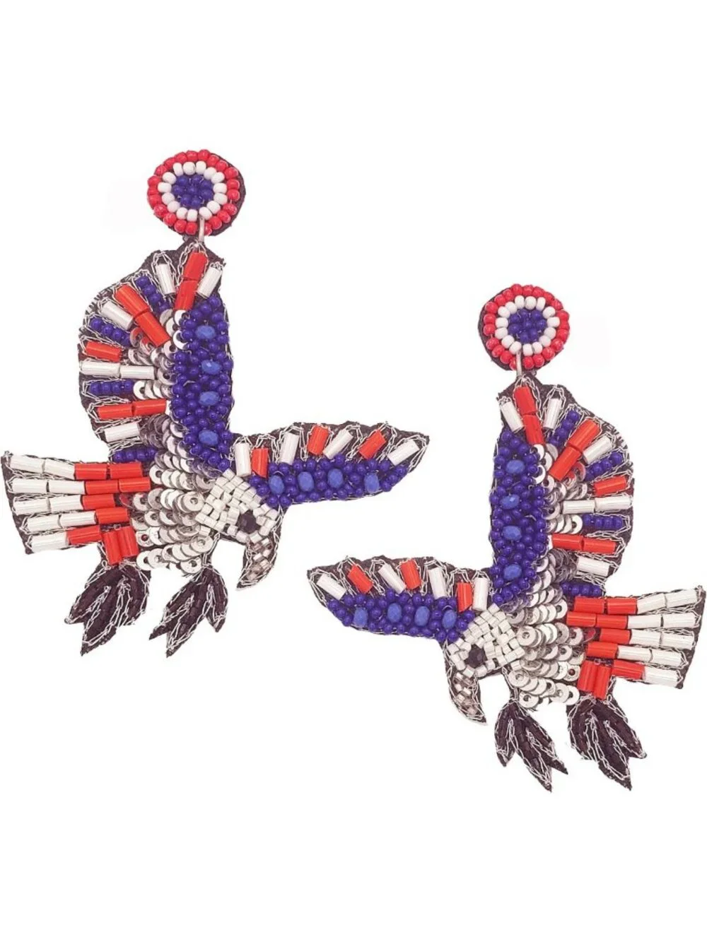Patriotic Seed Bead Eagle Dangle Earrings | Red White Blue 4th of July Jewelry